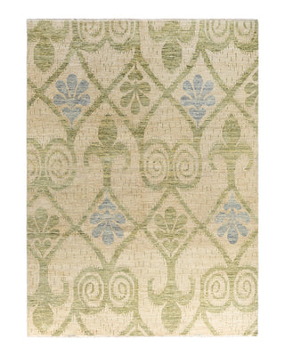 Contemporary Modern Hand Knotted Floral Wool Ivory Area Rug 7' 10" x 10' 3"