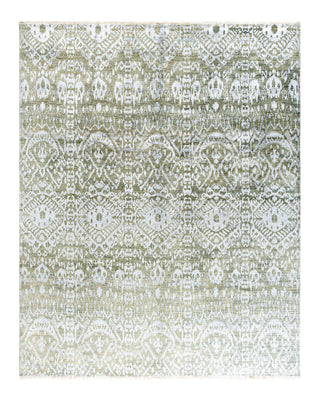 Traditional Ikat Hand Knotted Abstract Silk & Wool Blend Ivory Area Rug 8' 0" x 10' 0"