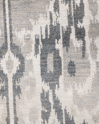 Traditional Ikat Hand Knotted Floral Silk & Wool Blend Gray Area Rug 8' 10" x 11' 10"