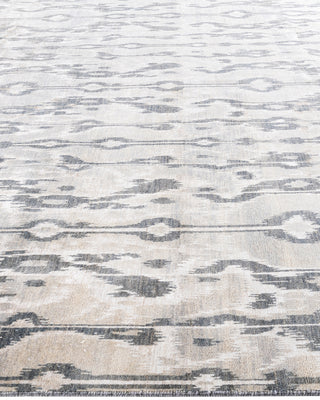 Traditional Ikat Hand Knotted Floral Silk & Wool Blend Gray Area Rug 8' 10" x 11' 10"