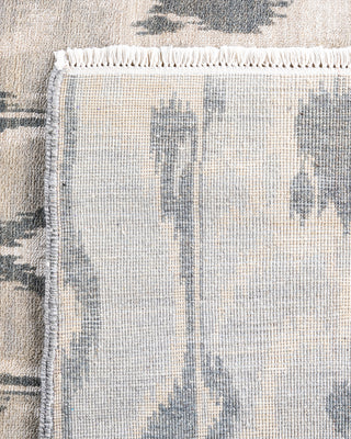 Traditional Ikat Hand Knotted Floral Silk & Wool Blend Gray Area Rug 8' 10" x 11' 10"