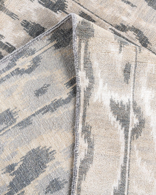 Traditional Ikat Hand Knotted Floral Silk & Wool Blend Gray Area Rug 8' 10" x 11' 10"