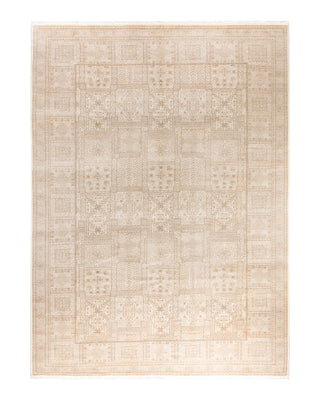 Traditional Ikat Hand Knotted Geometric Wool Ivory Area Rug 9' 2" x 12' 4"