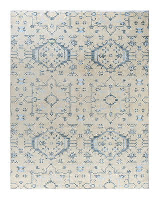 Contemporary Modern Hand Knotted Geometric Silk & Wool Blend Beige Area Rug 8' 0" x 10' 2"