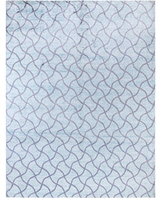 Contemporary Geometric Silk Hand Knotted Green Area Rug 9' 0" x 11' 10"