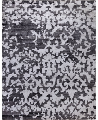 Contemporary Abstarct Silk Hand Knotted Black Area Rug 8' 1" x 10' 1"