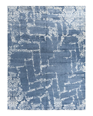 Contemporary Modern Hand Knotted Abstract Silk Ivory Area Rug 9' 1" x 11' 10"