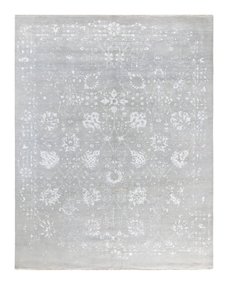 Traditional Ikat Hand Knotted Abstract Silk & Wool Blend Gray Area Rug 8' 0" x 10' 2"