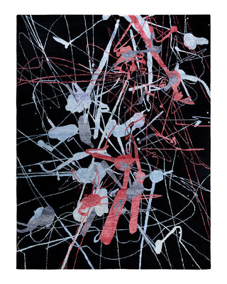 Contemporary Modern Hand Knotted Abstract Silk Black Area Rug 9' 2" x 12' 2"
