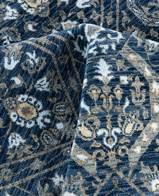 Traditional Floral Wool, Silk Hand Knotted Navy Area Rug 8' 0" x 10' 0"