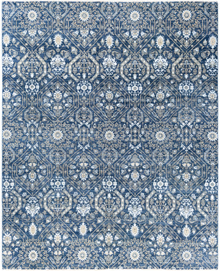 Traditional Floral Wool, Silk Hand Knotted Navy Area Rug 8' 0" x 10' 0"