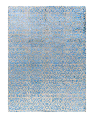 Traditional Ikat Hand Knotted Geometric Silk & Wool Blend Beige Area Rug 9' 3" x 12' 4"