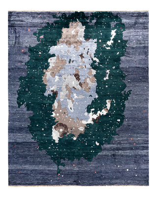Traditional Ikat Hand Knotted Abstract Silk & Wool Blend Black Area Rug 8' 0" x 9' 10"