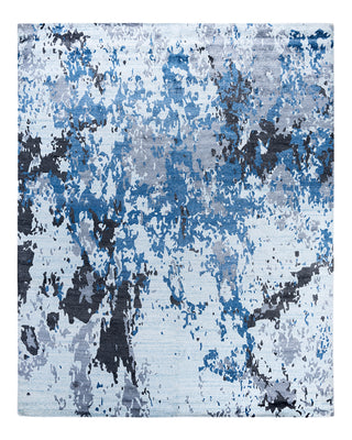 Contemporary Modern Hand Knotted Abstract Silk Blue Area Rug 8' 2" x 10' 2"