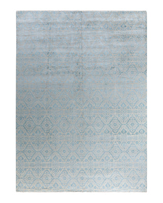 Traditional Ikat Hand Knotted Geometric Silk & Wool Blend Beige Area Rug 9' 0" x 12' 2"