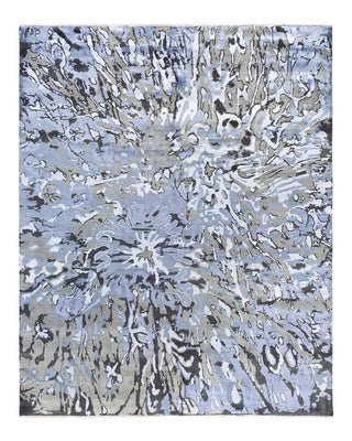 Traditional Ikat Hand Knotted Abstract Silk & Wool Blend Gray Area Rug 8' 4" x 10' 2"