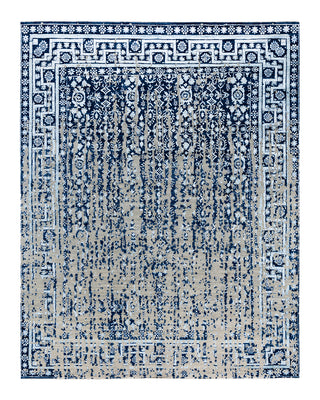Traditional Ikat Hand Knotted Abstract Silk & Wool Blend Navy Area Rug 8' 0" x 10' 2"
