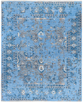 Traditional Abstarct Wool, Silk Hand Knotted Blue Area Rug 8' 2" x 10' 2"