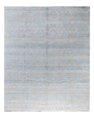 Traditional Ikat Hand Knotted Floral Silk & Wool Blend Beige Area Rug 7' 9" x 9' 5"