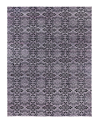 Traditional Ikat Hand Knotted Floral Silk & Wool Blend Black Area Rug 9' 3" x 12' 1"