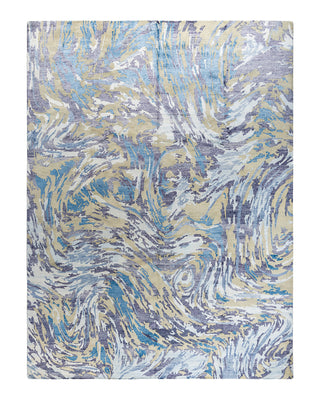 Contemporary Modern Hand Knotted Abstract Silk & Wool Blend Ivory Area Rug 9' 1" x 12' 0"
