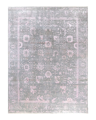 Traditional Ikat Hand Knotted Floral Silk & Wool Blend Gray Area Rug 9' 1" x 12' 1"