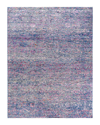 Contemporary Modern Hand Knotted Abstract Silk & Wool Blend Blue Area Rug 7' 10" x 9' 10"