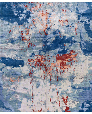 Contemporary Abstarct Wool, Silk Hand Knotted Navy Area Rug 8' 4" x 10' 0"