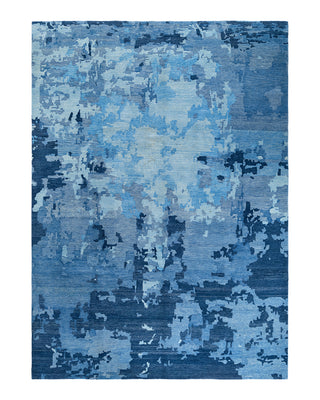 Contemporary Modern Hand Knotted Abstract Wool Blue Area Rug 9' 2" x 12' 4"