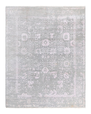 Traditional Ikat Hand Knotted Floral Silk & Wool Blend Gray Area Rug 8' 1" x 10' 4"