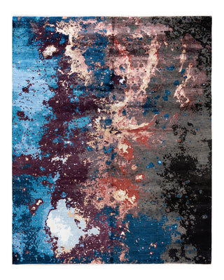 Traditional Ikat Hand Knotted Abstract Silk & Wool Blend Blue Area Rug 8' 2" x 10' 2"