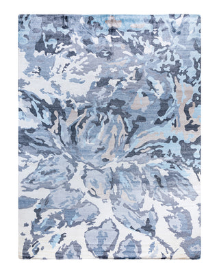 Contemporary Modern Hand Knotted Abstract Silk Ivory Area Rug 9' 1" x 12' 1"