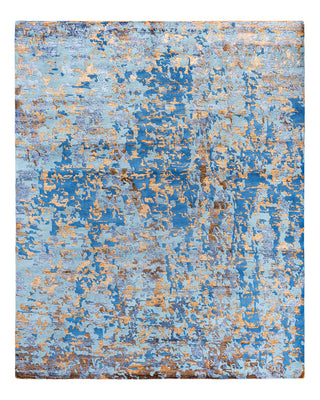 Contemporary Modern Hand Knotted Abstract Silk & Wool Blend Blue Area Rug 8' 1" x 10' 0"