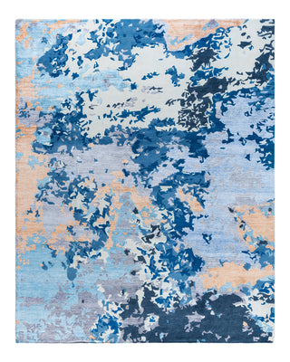 Contemporary Modern Hand Knotted Abstract Silk & Wool Blend Blue Area Rug 8' 2" x 10' 1"