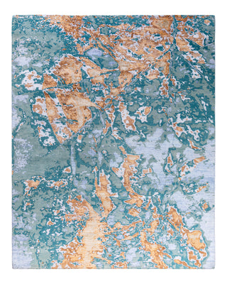 Contemporary Modern Hand Knotted Abstract Silk & Wool Blend Blue Area Rug 8' 2" x 10' 1"