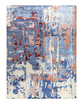 Contemporary Modern Hand Knotted Abstract Silk & Wool Blend Blue Area Rug 9' 2" x 12' 2"