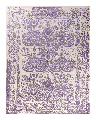 Traditional Ikat Hand Knotted Abstract Silk & Wool Blend Beige Area Rug 8' 1" x 10' 0"