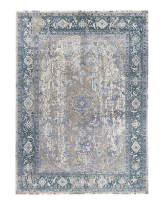 Traditional Ikat Hand Knotted Floral Silk & Wool Blend Ivory Area Rug 9' 0" x 12' 0"