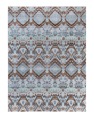 Traditional Ikat Hand Knotted Floral Silk & Wool Blend Gray Area Rug 8' 0" x 10' 4"