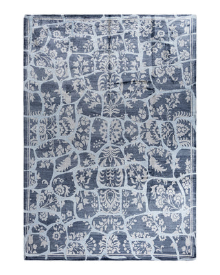 Contemporary Modern Hand Knotted Geometric Silk White Area Rug 9' 0" x 12' 3"