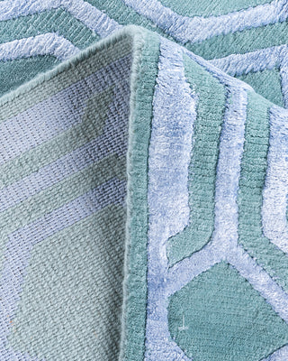Contemporary Modern Hand Knotted Geometric Silk & Wool Blend Blue Area Rug 9' 3" x 12' 1"