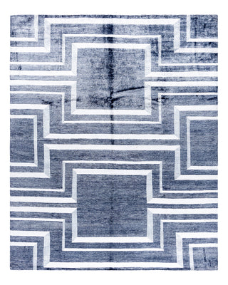 Contemporary Modern Hand Knotted Geometric Silk Ivory Area Rug 8' 2" x 10' 0"