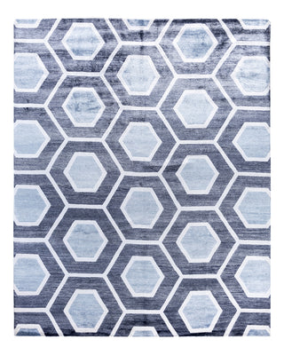 Contemporary Modern Hand Knotted Geometric Silk Gray Area Rug 8' 3" x 10' 2"