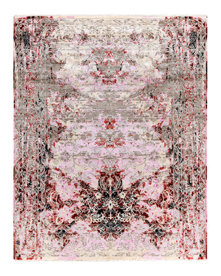 Traditional Ikat Hand Knotted Abstract Silk & Wool Blend Gray Area Rug 8' 1" x 10' 1"