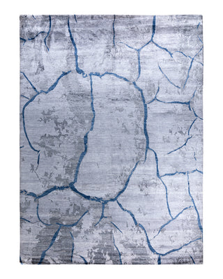 Contemporary Modern Hand Knotted Abstract Silk Gray Area Rug 9' 1" x 12' 1"