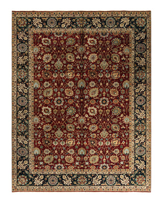 Traditional Indo Persian Hand Knotted Floral Wool Red Area Rug 9' 1" x 11' 9"