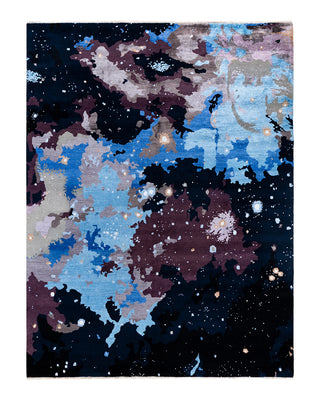 Traditional Ikat Hand Knotted Abstract Silk & Wool Blend Black Area Rug 9' 3" x 12' 2"