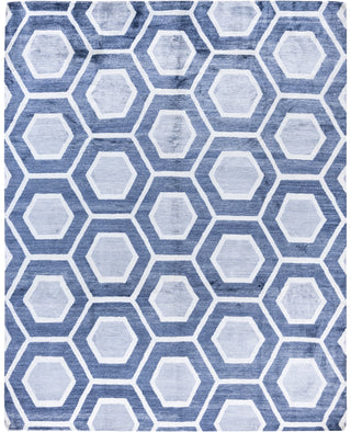 Contemporary Geometric Silk Hand Knotted Black Area Rug 8' 2" x 9' 8"