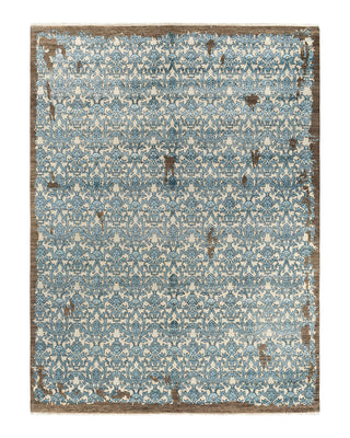 Traditional Ikat Hand Knotted Floral Silk & Wool Blend Ivory Area Rug 9' 2" x 12' 1"