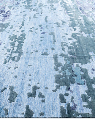 Contemporary Modern Hand Knotted Abstract Silk & Wool Blend Blue Area Rug 9' 1" x 12' 2"